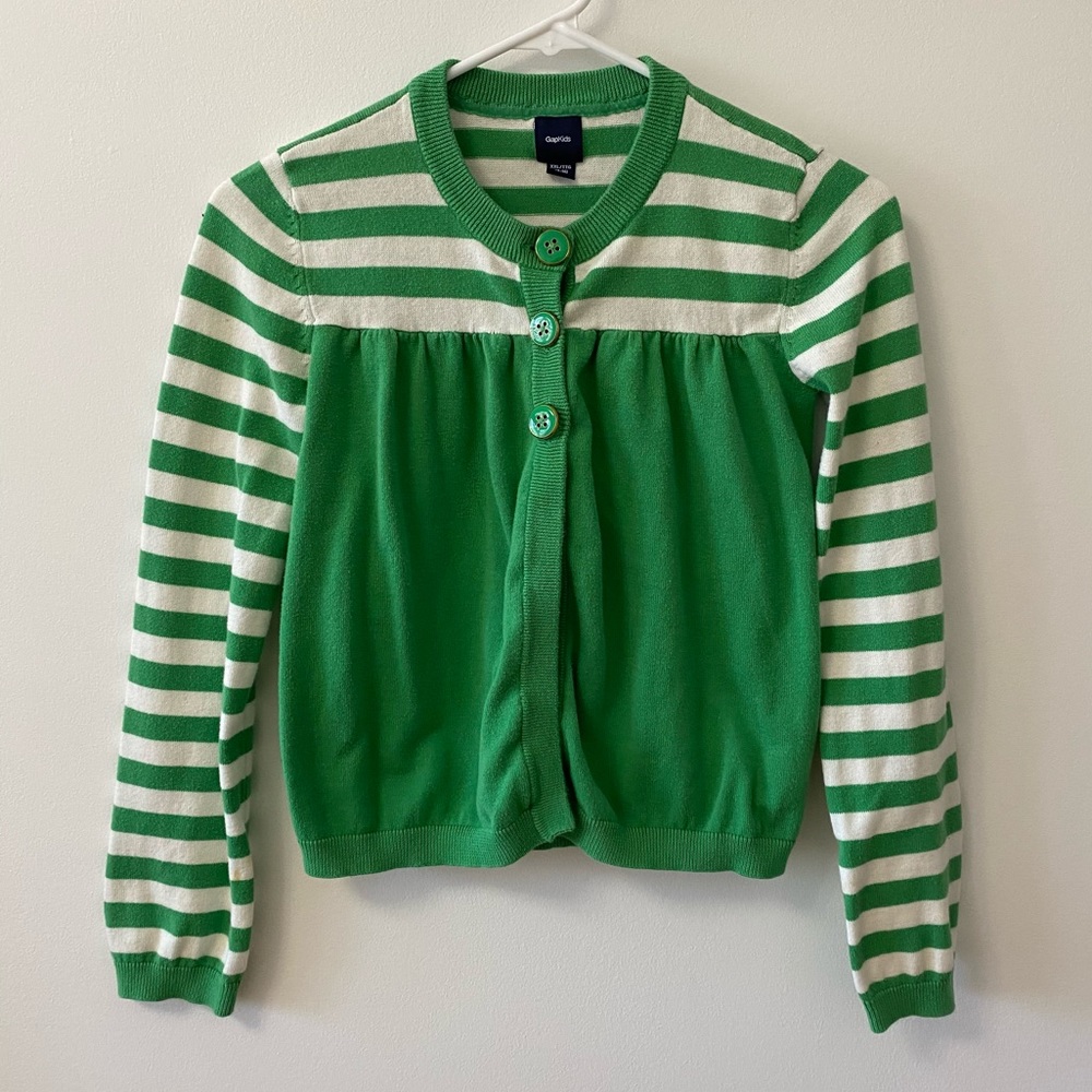 GAP GREEN & WHITE STRIPED CARDIGAN